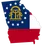 The outline of the state of Georgia with the state flag inside it