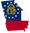 The outline of the state of Georgia with the state flag inside it